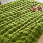 EMME Faux Fur Blanket Queen Size Dark Green - Big Bubble Rabbit Cozy Blanket for Couch, Thick Furry Plush Shaggy Blankets, 650GSM, 90x90 Inches