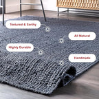 nuLOOM 4 Round Rigo Jute Hand Woven Area Rug, Navy, Solid Farmhouse Design, Natural Fiber, For Bedroom, Living Room, Dining Room, Hallway, Office, Kitchen, Entryway