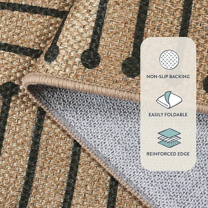 Lahome Neutral Geometric 5x7 Washable Rugs for Living Room Office, Black and Nature Outdoor Patio Rug Farmhouse Rhombus Non Slip Non Shedding Carpet for Classroom Balcony Dining Room