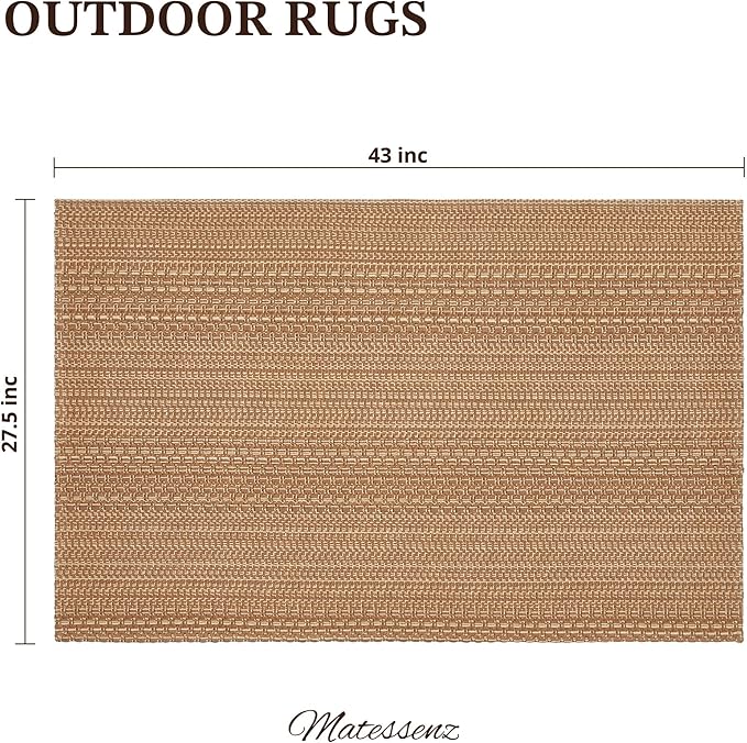27.5"x43" Washable Outdoor Front Door Mat, Textured Natural Woven Low-Profile Patio Rug with Non-Slip Backing, Neutral Light Brown, for Porch, Entryway, Layering