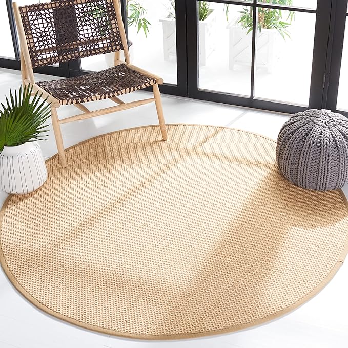 Safavieh Area Rug 11' Round - Natural Fiber Collection - Large - Maize & Linen Color, Sisal, Woven Design with Border (NF141B)