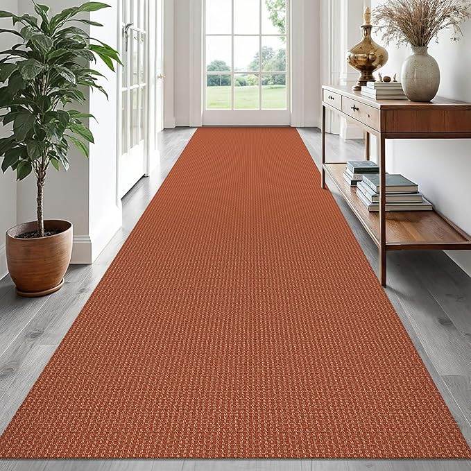 EARTHALL Runner Rug 3x16 Ft Washable Runners for Hallways Extra Long Woven Non Slip Entryway Runner Braided Kitchen Runner Indoor Outdoor Carpet Runners for Hotels, Hall, Stair, Rustic Orange/Tan