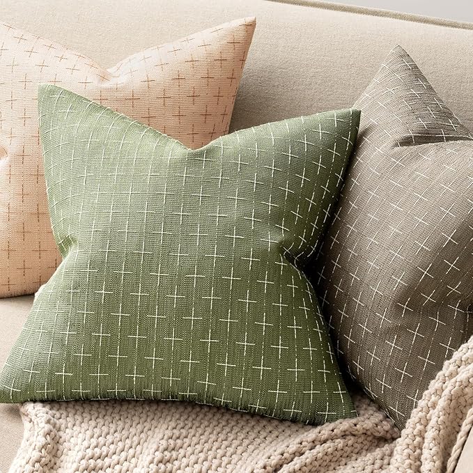 MIULEE Pack of 2 Decorative Burlap Linen Spring Throw Pillow Covers Farmhouse Pillowcases Modern Rustic Woven Textured Cushion Cover for Sofa Couch Bed 18x18 Inch Sage Green