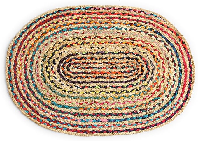 · REDEARTH · Jute Cotton Chindi Area Rug - 2'x3' Oval Rug, Handwoven, Non-Shedding, Soft & Durable – Multi Tones for Home Décor in Living Room, Dining Room, Bedroom
