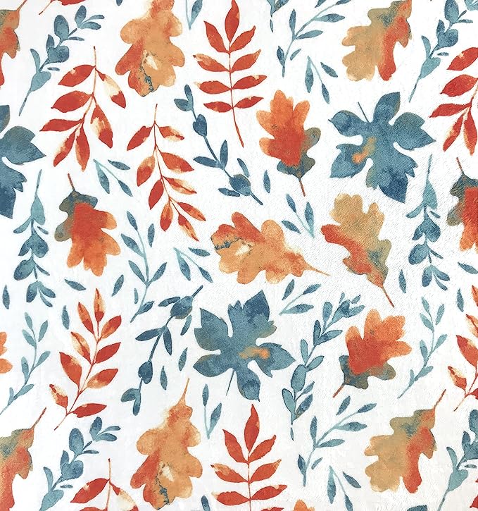 Fall Harvest Autumn Leaves Fleece Throw Blanket: Contemporary Autumn Leaf Print on Soft White Velvet Fleece for Living Room Couch Chair Bed or Dorm