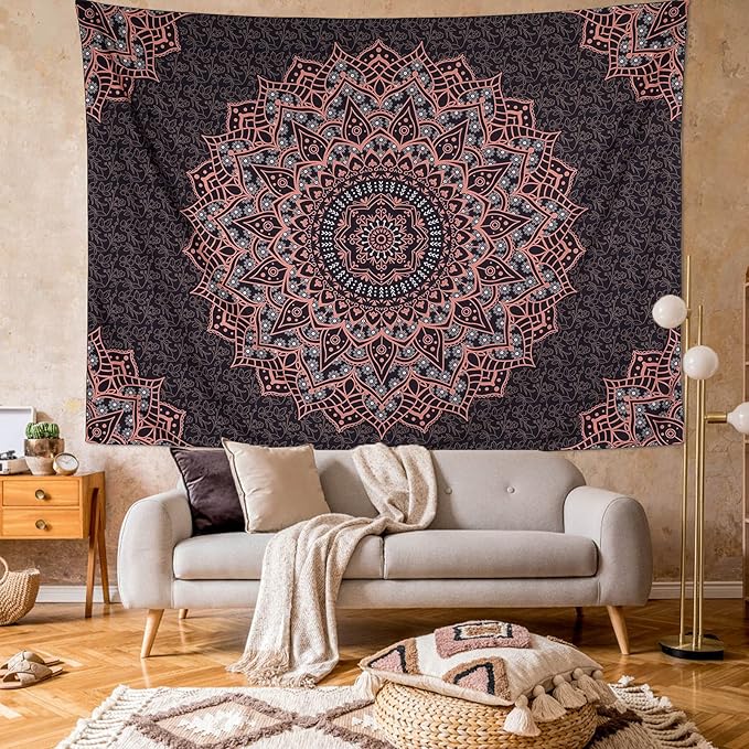 Edeesky Black Pink Mandala Tapestry Wall Hanging Vintage Tapestries Aesthetic Hippie Decor Bohemian Wall Art Boho Home Decoration for Bedroom,Living Room,Dorm