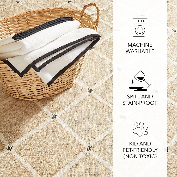 Dash and Albert Kali, Natural, 2' x 3', Diamond, Soft and Cozy, High Traffic, Lightweight, Anti-Slip, Durable, Machine Washable Area Rug for Bedroom, Living Room, Dining, Den, Foyer, Entryway
