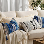 Kevin Textile 14x36 Inch Long Lumbar Pillow Cover 1 Pack Boho Fringe Decorative Rectangle Cushion Case with Tassels Neutral Cotton Woven Textured Farmhouse for Living Room Couch Sofa Bed, Beige
