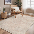 GENIMO 5x7 Area Rugs for Living Room, Machine Washable Rug, Non Slip Indoor Vintage Rug, Low Pile Lightweight Chenille Print Carpet for Bedroom Dining Room Home Office, Light Pink