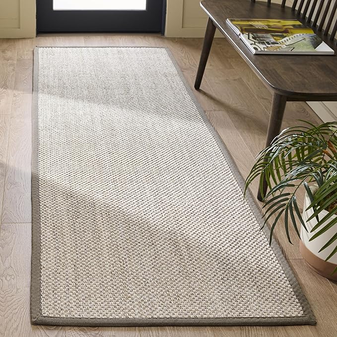SAFAVIEH Natural Fiber Collection Runner Rug - 2'6" x 8', Marble & Khaki, Sisal, Woven Design with Border (NF143E)