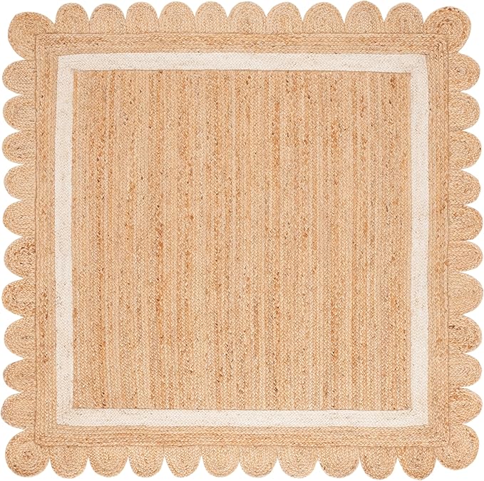 SAFAVIEH Natural Fiber Collection Area Rug - 5' Square, Natural/Ivory, Geometric Design, Ideal for High Traffic Areas in Living Room, Bedroom, Dining (NF896A)