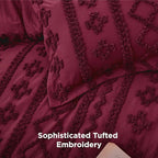Bedsure Tufted Boho Comforter Set Twin Size - Burgundy Boho Bed Set, GentleSoft™ 2 Pieces Farmhouse Shabby Chic Embroidery Bedding, Gifts for Woman, Soft Jacquard Twin Comforter for All Seasons
