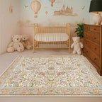 Washable Area Rug 4x6 for Living Room - Boho Western Nature Rugs for Bedroom, Kitchen, Office, Large Entryway, Rustic Botanical Decor, Non-Slip Low Pile Beige Ultra Soft Bird Carpet