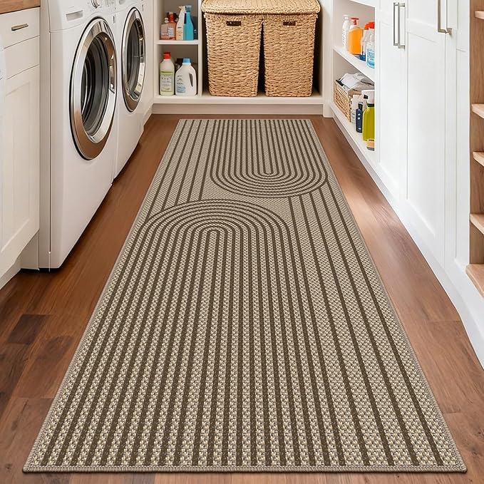 2x6 Kitchen Runner Rug for Hallways Outdoor Rug Easy Jute Rug Washable Low-Pile Non-Slip Area Rug Indoor Outdoor Carpet for Bedside Laundry Entryway Porch Long Door Mat Brown Rainbow Floor Mats