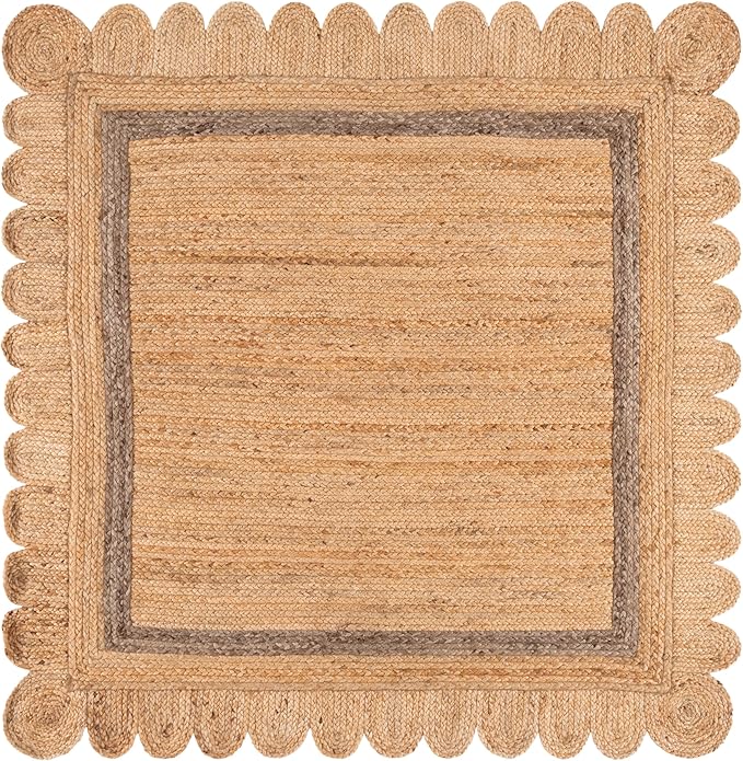 SAFAVIEH Natural Fiber Collection Area Rug - 6' Square, Natural & Grey, Handmade Jute, Ideal for Living Room, Bedroom, Dining Space (NF896F)