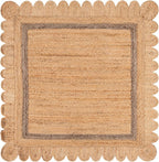 SAFAVIEH Natural Fiber Collection Area Rug - 6' Square, Natural & Grey, Handmade Jute, Ideal for Living Room, Bedroom, Dining Space (NF896F)