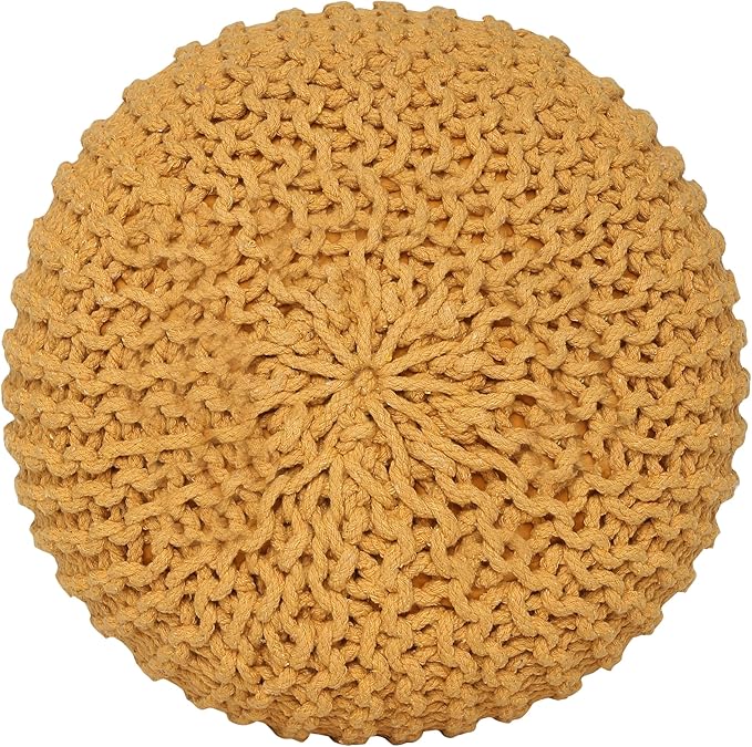 REDEARTH · Round Pouf Foot Stool Bean Bag Ottoman - Hand Knitted Boho Pouffe - Home Decor Poof - Stuffed Foot Rest for Living Room - Nursery - Bedroom - Patio (19.5"x19.5"x14") - Mustard, Set of 2