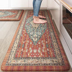 Collive Boho Kitchen Mats for Floor, Kitchen Mats Cushioned Anti Fatigue Waterproof Kitchen Rugs Sets of 2 Non-Skid Comfort Standing Mat for Kitchen, Office, Sink, Laundry, 20"x32"+20"x48"(Red)