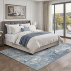 GENIMO Washable Area Rugs for Living Room, 8x10 Modern Non Slip Rugs, Low Pile Lightweight Soft Print Rug for Bedroom, Dining Room, Home Office, Haze Blue