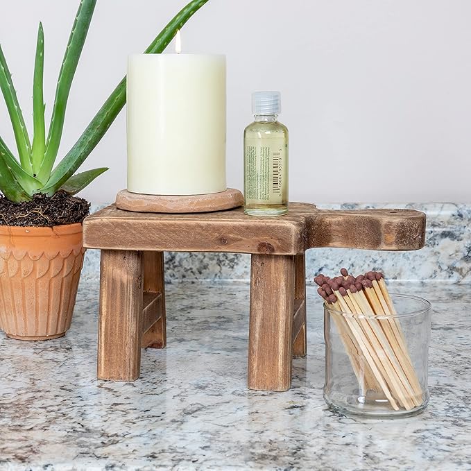 Creative Co-Op Small Wood Pedestal with Handle