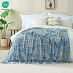 Multi-Color Light Blue Cable Woven Throw Blanket for Couch,50"X60" Boho Style Textured Blankets for Home Decor,Super Soft Warm Cozy Chunky Blanket with Decorative Tassels for Bed