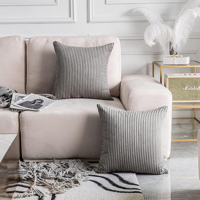 Home Brilliant Grey Pillow Covers 22x22 Soft Corduroy Square Decorative Throw Pillow Covers for Couch Sofa Bed Patio, 22 x 22 inch, Ash Grey