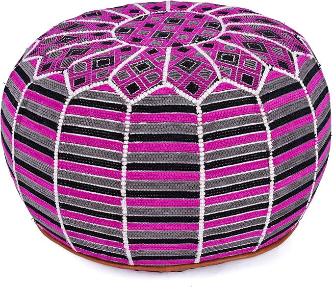 Marrakesh Gallery Bohemian Unstuffed Moroccan Pouf Ottoman, Round Ottoman Foot Rest, Handmade Bean Bag with Large Storage - Cover Floor Chair for Living Room, Bedroom - Ideal as Wedding Gifts