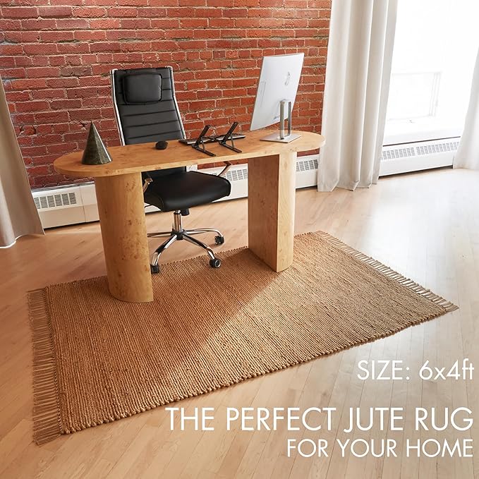 KIBAGA Beautiful Jute Area Rug for Your Home - This Natural 4x6 ft Hand Woven Rug Fits Perfectly Into Your Entry Area, Kitchen Or Living Room - Modern Braided Mat Enhances Any Boho/Farmhouse Decor