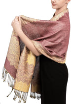 Achillea Reversible Paisley Pashmina Rave Scarf – Exotic Indian Shawls and Wraps for Evening Dresses, Festivals, All Seasons