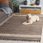 SAFAVIEH Cape Cod Collection Area Rug - 6' x 9', Navy & Beige, Handmade Denim & Jute, Ideal for The Living Room, Dining, Bedroom (CAP153N)