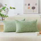 Home Brilliant Sage Green Rectangle Spring Pillow Covers 12x20 Lumbar Pillow Cover Accent Corduroy Striped Oblong Throw Pillows for Couch St Patricks Day Decor, Set of 2, 12 x 20 inch, Sage Green