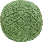 COTTON CRAFT Macrame Braided Pouf - Knitted Cotton Cord Comfortable Round Dori Pouf - Prefilled Ottoman Footrest Bean Bag - Stuffed Boho Moroccan Accent Seating - Nursery Bedroom Dorm - 20x14 - Green