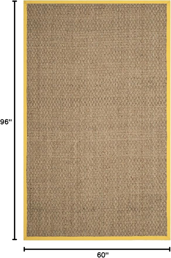 SAFAVIEH Area Rug 5x8 - Natural Fiber Collection - Natural & Gold, Seagrass, Basketweave Pattern with Border (NF114X)