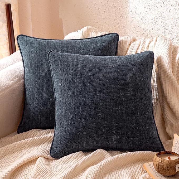 Amazon Basics Faux Linen Throw Pillow Covers with Hidden Zipper Closure, 20 × 20in, Navy Blue, Pack of 2