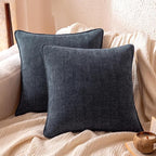 Amazon Basics Faux Linen Throw Pillow Covers with Hidden Zipper Closure, 22 × 22in, Navy Blue, Pack of 2