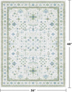 Blue and Green Washable Rugs 3x4 - Vintage Boho Floral Pastel Cream, Washable Low Pile Non Slip Small Throw Accent Area Rug for Bathroom, Door Mat Indoor Entrance, Kitchen, Bedroom Beside Bed Decor