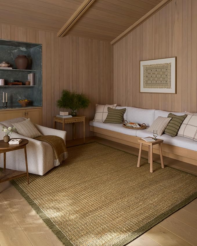 Loloi Amber Lewis Lilah Collection LIH-01 Natural/Olive 2'-6" x 7'-6" Runner Rug Jute, Wool, Cotton, Neutral, Living, Bedroom, Dining, Rug