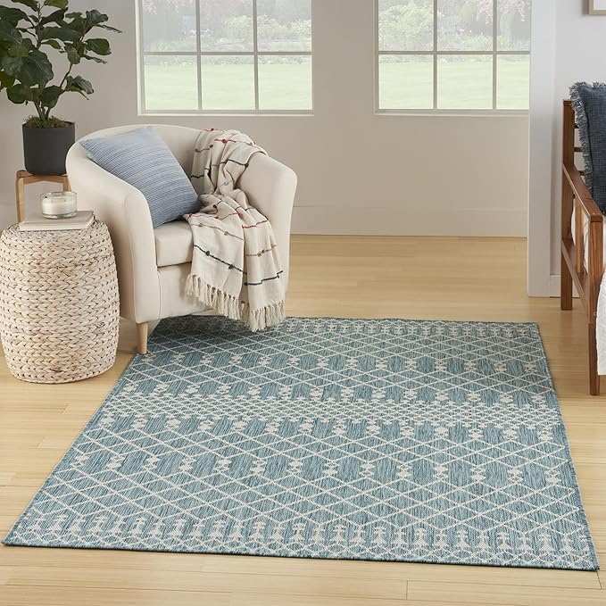 Nourison Home Positano Aqua 6' x 9' Area Rug - Easy Clean, Non Shedding, Bed Room, Living Room, Dining Room, Kitchen (6' x 9')