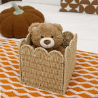 GYASVWU Paper Rope Scalloped Basket, Foldable Scalloped Storage Basket for Organizing, Woven Baskets for Storage,Wicker Baskets for Nursery/Living Room/Kitchen Organizing and Decor (Khaki)