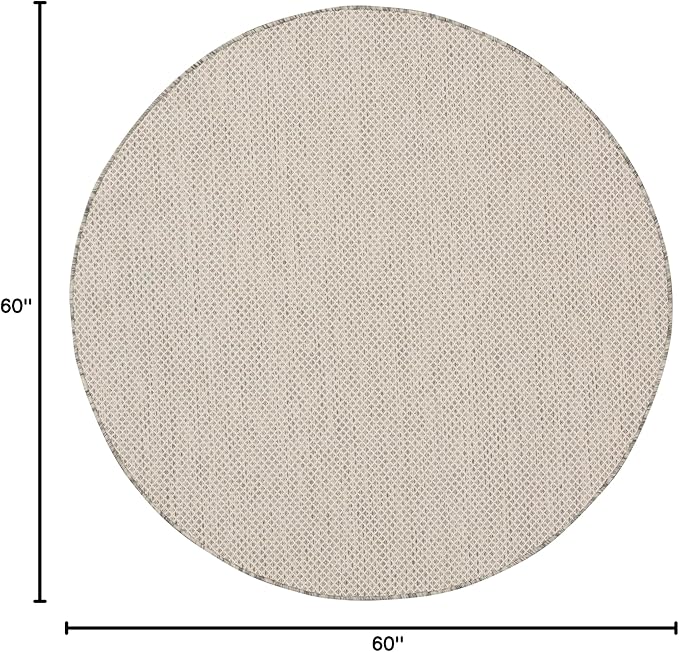 Nourison Home Courtyard Ivory Silver 5' x Round Area Rug - Easy Clean, Non Shedding, Bed Room, Living Room, Dining Room, Kitchen (5' x Round)