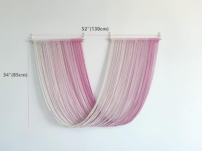 QULBUJ Dip Dye Large Macrame Wall Hanging Tie-Dye Yarn Tapestry Home Boho Wall Decor Ombre Art Headboard Bedroom Living Room 52" Wx34 L,Pink