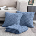 Homiest Dusty Blue Cable Knit Throw, 60 x 80 Inch, Lightweight Acrylic Knitted Blanket with Diamond Texture, Soft & Cozy for Couch, Bed, Sofa