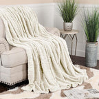 Superior Fleece Boho Jacquard Blanket, Decorative Blankets for Bedroom, Sofa, Fuzzy, Plush, Fluffy, Soft, Cute Room Decor, Beautiful Cover, Comfort Essentials, Arctic Collection, Throw, Ivory