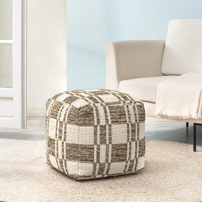 Anji Mountain Pouf Ottoman Foot Rest, Handmade Ottoman Pouf, Comfortable Foot Stool, Decorative Floor Seating for Living Room Decor, Bedroom & Home Décor Accent - Harbor Lattice