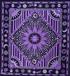 Popular Handicrafts Tapestry Wall Hanging Hippie Burning Sun Moon Bohemian Hippy Psychedelic Design Indian Tapestries Bedspread 84x90 Inches (215cm x 230cm) Purple