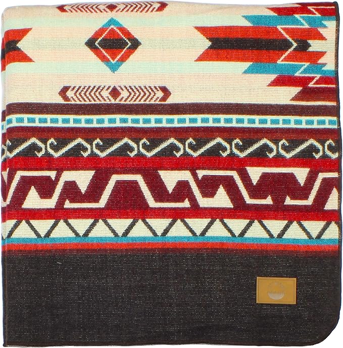 Inca Aztec Throw, Queen, King Blanket | Southwest Indian Navajo Boho Style | Native Cover for Camping, Bedding, Couch, Vanlife | Faux Alpaca, Lightweight, Hypoallergenic (Pachamama Brown, Queen)