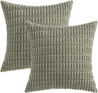 MIULEE Pack of 2 Corduroy Decorative Euro Sham Throw Pillow Covers 24x24 Inch Soft Boho Striped Pillow Covers Modern Farmhouse Home Decor for Summer Sofa Living Room Couch Bed Light Olive Green
