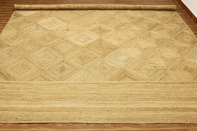 Premium Quality Jute Rug 3 Square Kilim Area Rug Hand Braided Jute Geometric Pattern Beige Hand Woven Boho Flatweave Carpet Indoor Outdoor Rugs for Kitchen Garden Terrace Yoga Mat