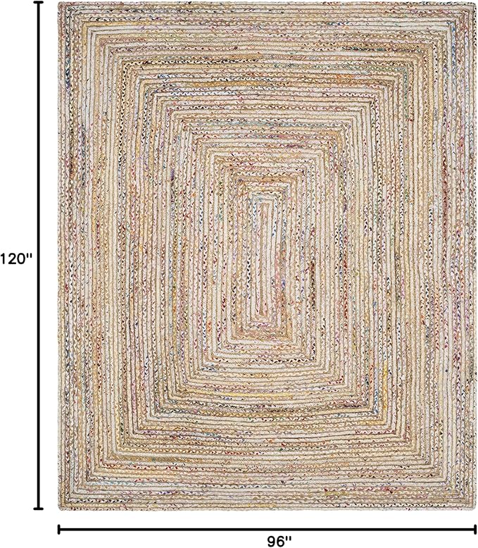 SAFAVIEH Area Rug 8x10 - Cape Cod Collection - Large - Beige & Multi, Handmade Jute & Cotton, Woven Braided Design (CAP202B)
