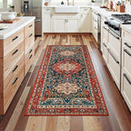 YJ.GWL 2x6 Rug Runners for Hallways, Non Slip Kitchen Washable Long Runner Rugs, Soft Floral Vintage Carpet Runner for Livingroom Bedroom Bathroom Entryway, Orange-Red